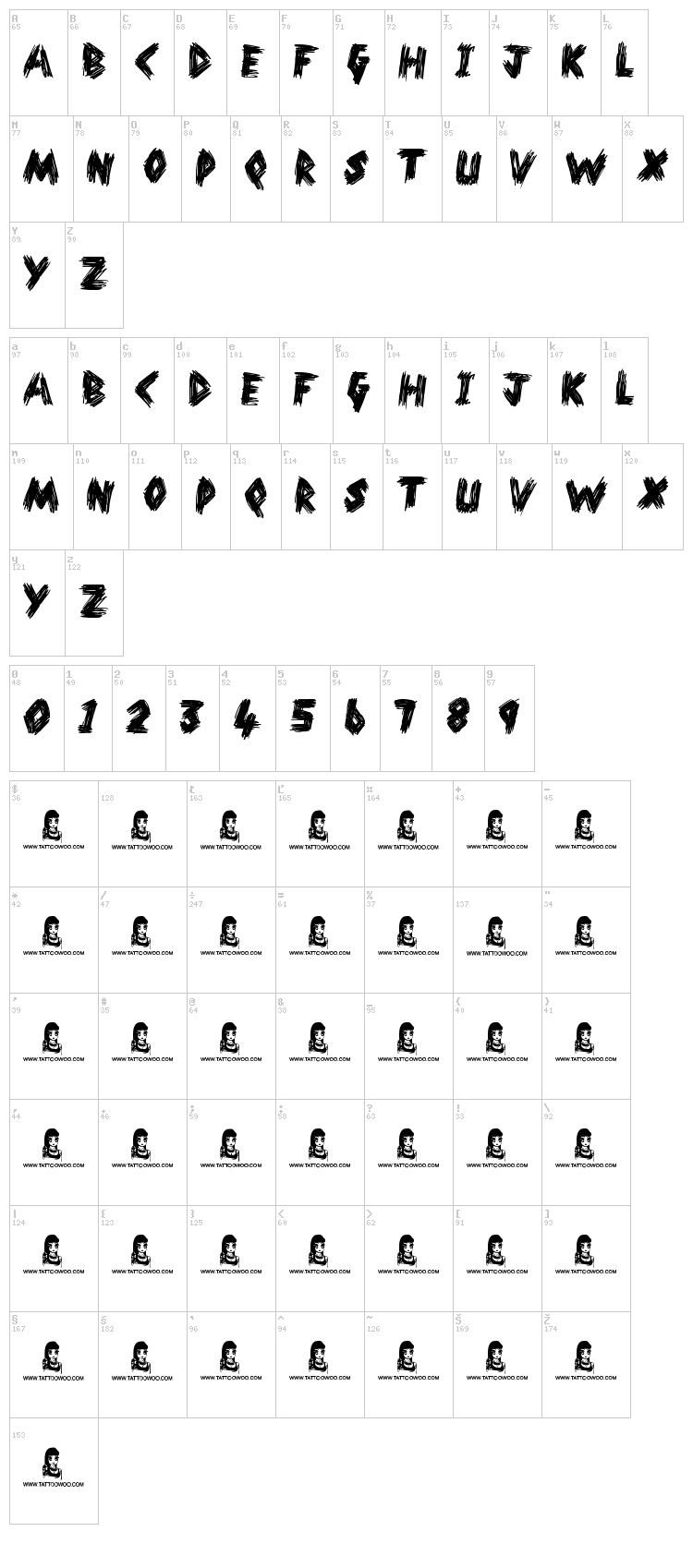 No Messin font map